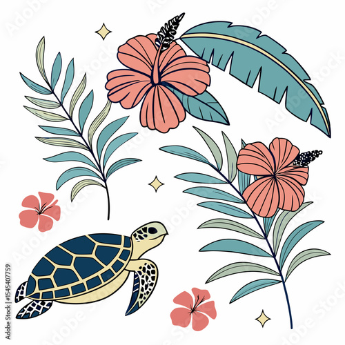 Summer Bright tropical design elements. Print on T-shirts,  Vector illustration