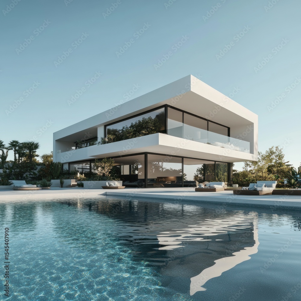 Fototapeta premium Modern white house with pool