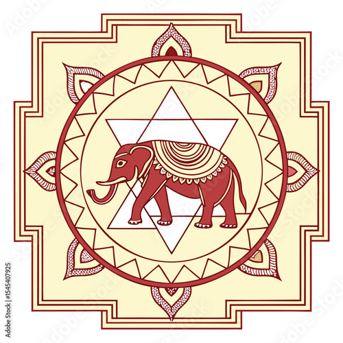 Ganesha yantra mandala with geometric elephant mot vector illustration of an abstract horse
