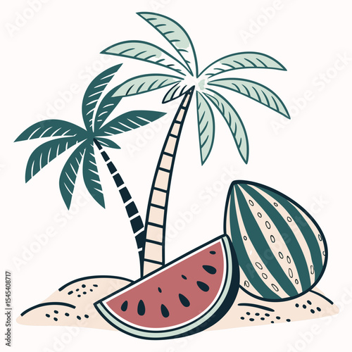 Summer Bright tropical design elements. Print on T-shirts,  Vector illustration