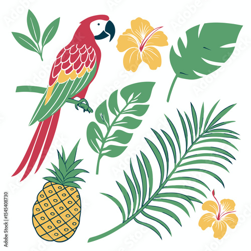 Summer Bright tropical design elements. Print on T-shirts,  Vector illustration
