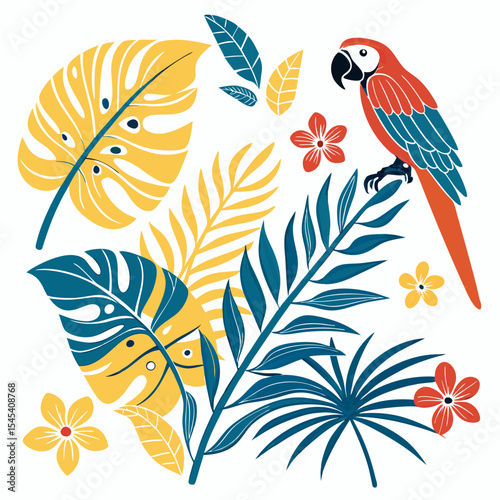 Summer Bright tropical design elements. Print on T-shirts,  Vector illustration