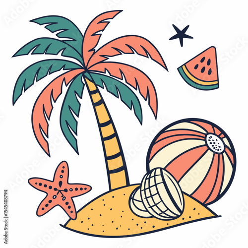 Summer Bright tropical design elements. Print on T-shirts,  Vector illustration