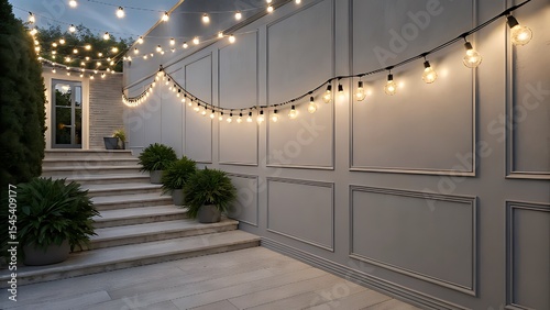 Elegant Outdoor Patio Lighting Ideas String Lights on Grey Wall
