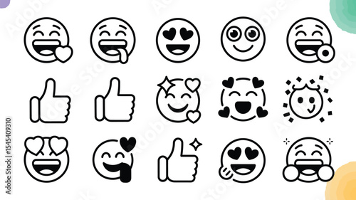 A collection of black and white emoji icons on a gradient background art