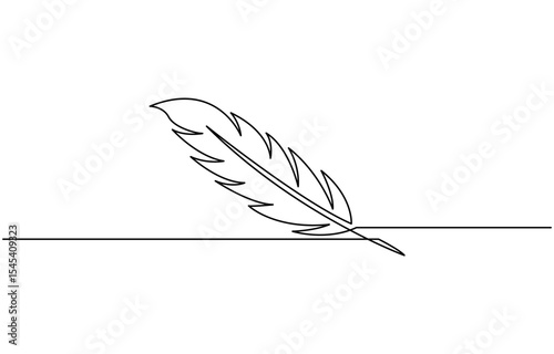 Continuous one line drawing of Bird feather Isolated on white background, Bird feather continuous one line drawing, of Feather Icon. Hand Drawn Symbol Vector Illustration.