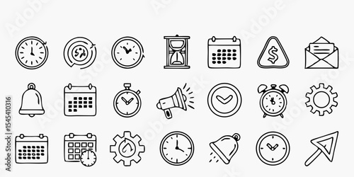 time management and business planning line art icons  isolated on white background.