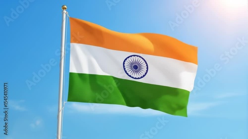 Indian national flag waving against a clear blue sky, commemorating 15th August, Independence Day, Republic Day and 26th January