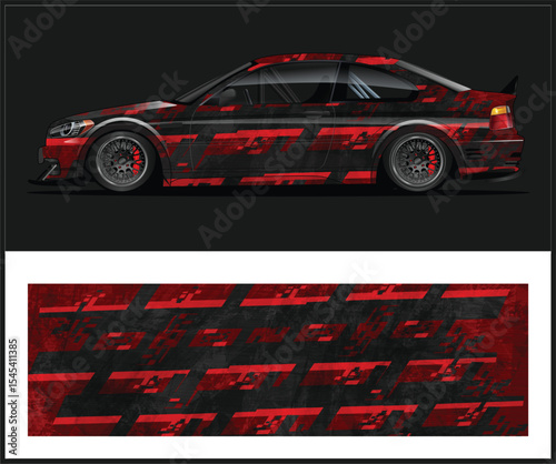 Sleek Sports Car with Red and Black Racing Livery Design