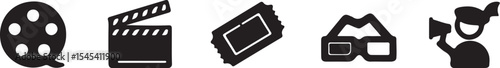 Collection of cinema icons depicting film reel clapper ticket 3d glasses and director