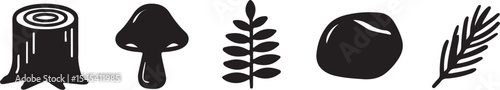 Black and white hand drawn icon collection featuring natural elements for design projects