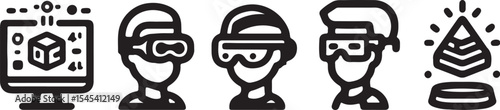 Futuristic virtual reality and augmented reality technology conceptual icons and illustrations