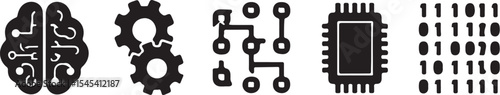 Abstract icons depicting artificial intelligence data processing and computer technology concepts
