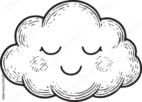 Hand-drawn smiling cloud icon representing positivity, happiness, and mental clarity, ideal for wellness designs promoting cheerful and uplifting moods