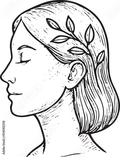 Hand-drawn woman face icon symbolizing beauty, mindfulness, and inner peace, ideal for wellness designs promoting self-love and mental harmony