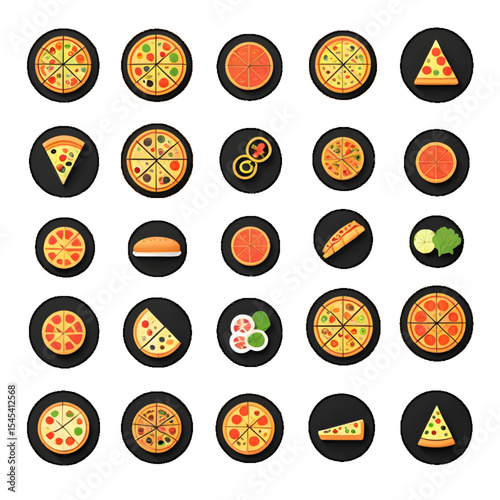food icons set, web, restaurant, pizza, eps