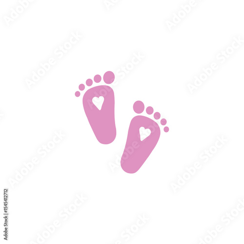 Pink baby footprint isolated on white background.