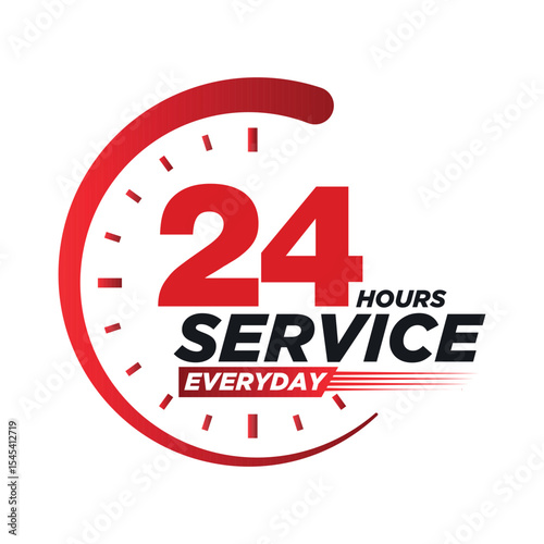 Round-the-Clock Assistance: An eye-catching icon embodies relentless availability, presenting '24 HOURS SERVICE EVERYDAY', visually reinforcing constant accessibility.