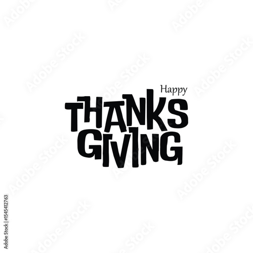 Thanksgiving Typography Text. Happy Thanks Giving Text on White Background. Festive Vector Design.