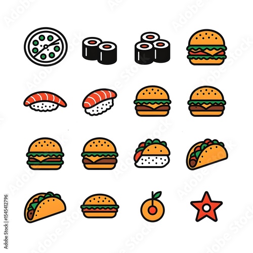 Wallpaper Mural food icon set illustration, hamburguer, sushi, pizza, taco, restaurant Torontodigital.ca