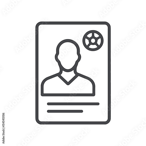 Outline Icon of a Sports Trading Card with Athlete Silhouette and Soccer Ball Symbol