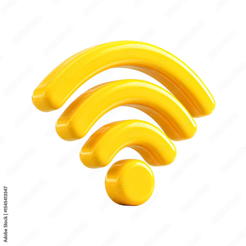 Fototapeta premium Shiny Yellow Wifi Symbol Wireless Connection Internet Access,