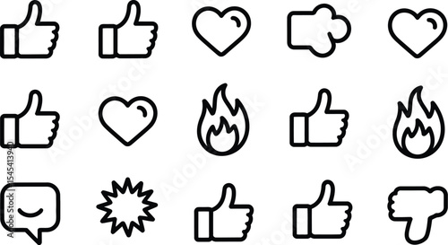 A collection of various black outline style icons on a white background