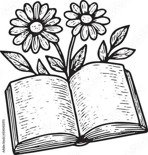 Hand-drawn open book icon symbolizing knowledge, self-reflection, and growth, ideal for wellness designs promoting mental development and learning