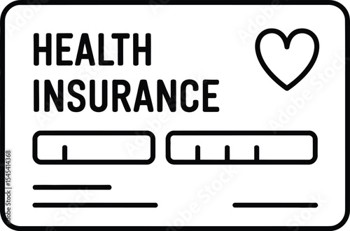 A black and white health insurance card with a heart icon illustration