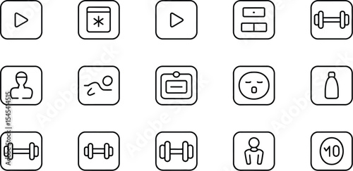 Collection of fitness and activity icons in a minimalist line art style set