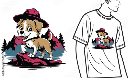 Cartoon illustration of a man and his dog smiling with love