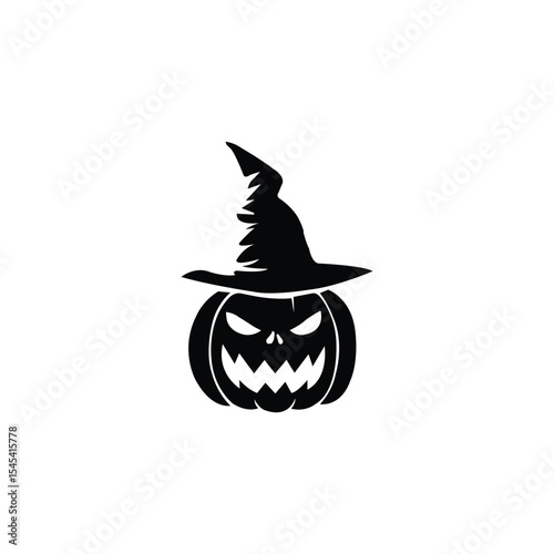 Scary halloween pumpkin silhouette isolated on white background. Black halloween pumpkin silhouette.