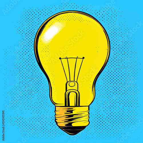 The modern illustration of a light bulb in pop art style represents a novel idea