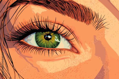 A stock illustration featuring individuals in a vintage pop art style, commonly found in retro advertising, with an emphasis on a girl's eyes