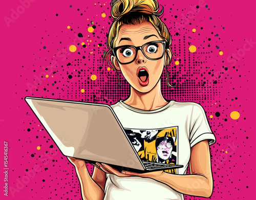 The image depicts a girl with a laptop, a woman with a notebook, a bespectacled girl, and a hipster girl, all in a comic style for a digital advertisement