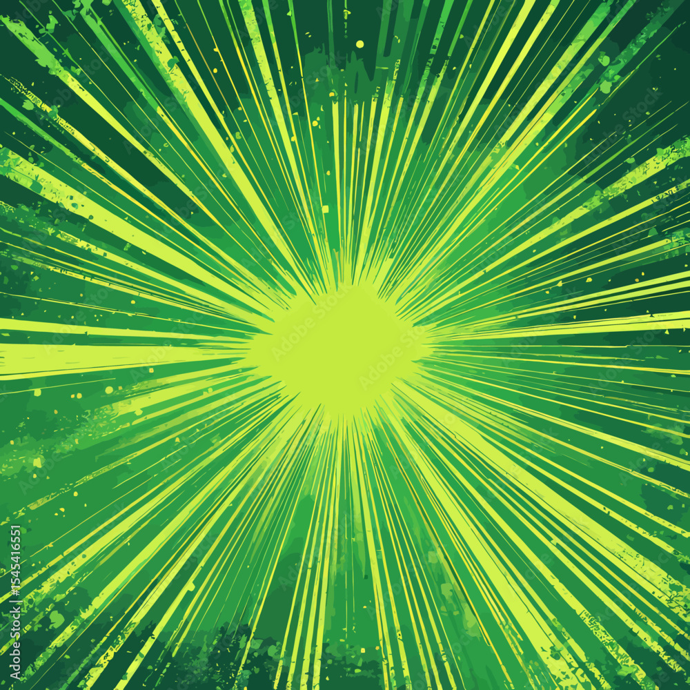 Obraz premium A green retro background is depicted in a pop art comic book style with exploding rays