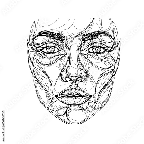 Abstract Line Art Portrait: A Striking Illustration of a Woman's Face with Fluid Lines and Shapes, Capturing Depth and Contemporary Aesthetics