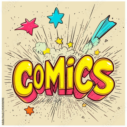 Retro comic font set including alphabet and numbers designed in a pop art style for use in titles, headlines, posters, comics, and banner designs