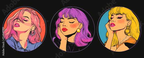 Pop art style illustration of amazed women, including gossip girls with wow faces, is utilized for an advertising poster promoting a sale or discount with sexy club girls