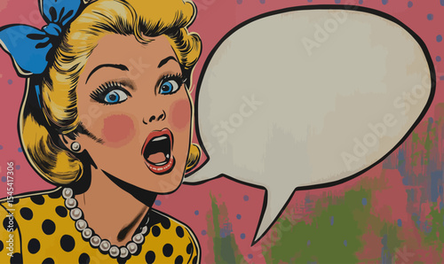 The pop art style is beautifully showcased in a modern illustration of a surprised pin-up girl