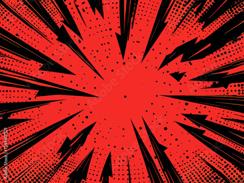 Retro pop art style is exemplified in this modern illustration with a red background and comic rays