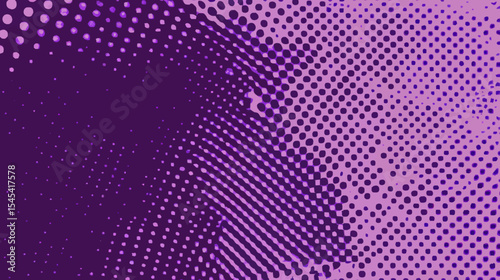 Modern illustration of a purple pop art background in retro comic style, complete with halftone and isolated dots