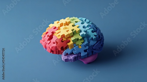 Colorful Puzzle Ball on Blue Background - Autism Awareness Concept