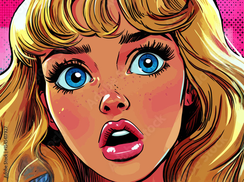 A woman with a question mark is depicted in the American comic on a red background