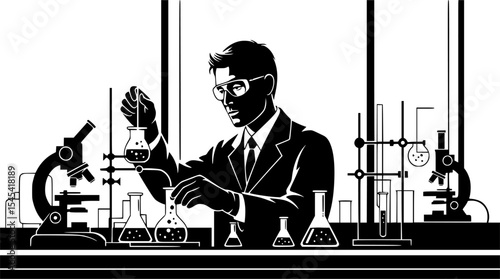 An expert scientist diligently conducting research in a modern laboratory, surrounded by various scientific equipment for groundbreaking discoveries