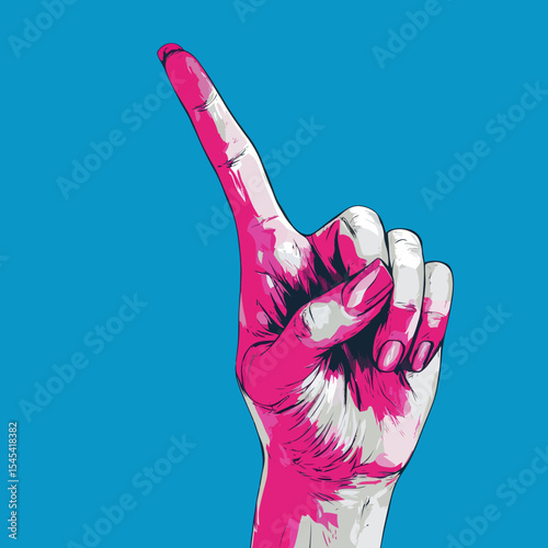 The picture showcases a surrealist art piece, characterized by a modern design and a collage of contemporary art, with an emphasis on hands, vibrant neon hues, and a space for inserting ads or text