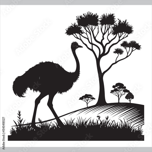 Ostrich vector cartoon silhouette illustration of bird wildlife