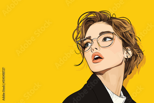 The image features a woman with a wow gape expression on a yellow background in a comic style with a vintage twist