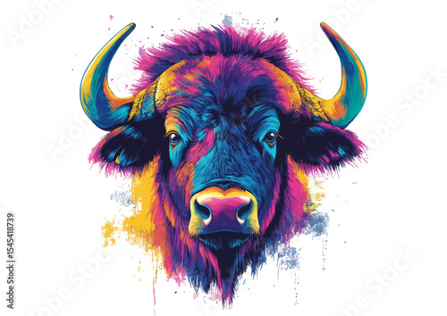 A colorful Buffalo pop art style is depicted in this modern isolated illustration