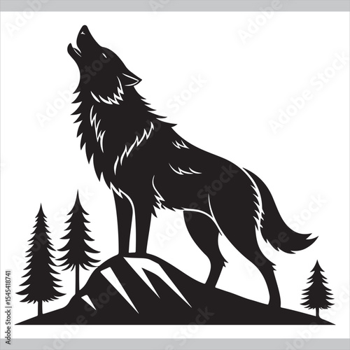 Black and White Vector Illustration of a Wild Wolf Head